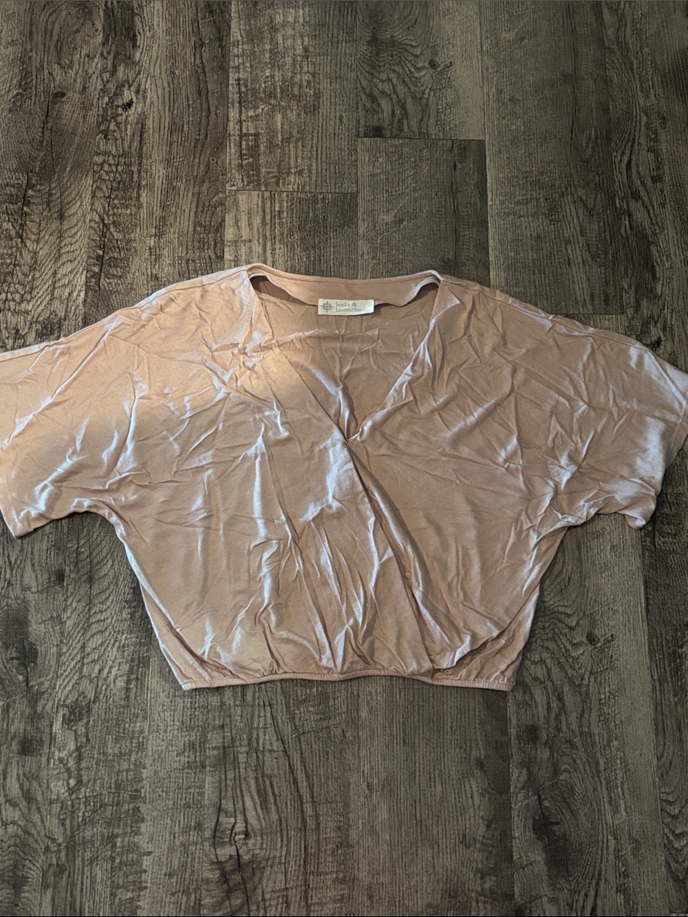 Leela and Lavender Wrap Short Sleeve Blouse - Tan - Size Large